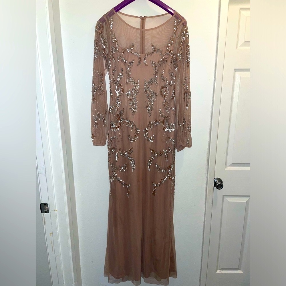Gorgeous Adrianna Papell Hand-Beaded Mesh Mermaid Gown New